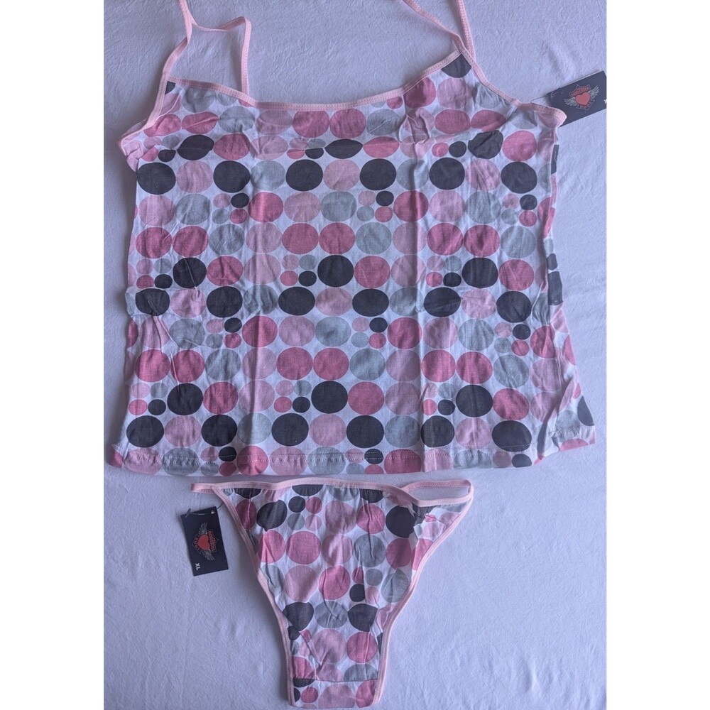 Dangerous Duds XL Polka Dot Cami & Thong Set NWT Pink Gray Sleepwear